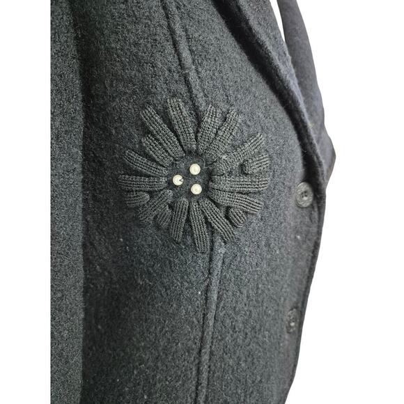 Clothes by Revue Black 100% Wool Sweater Jacket Floral Design Sz L - Picture 4 of 5